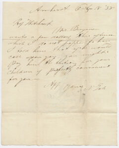 Thumbnail for Nahum Gale letter to Edward Hitchcock, 1838 October 18 - Image 1