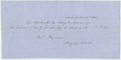 Thumbnail for Edward Hitchcock receipt of payment to Mary D. Adams, 1851 October 15 - Image 1