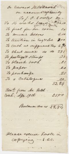 Thumbnail for Edward Hitchcock receipt of payment to John Phelps Cowles, 1854 - Image 1