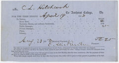 Thumbnail for Edward Hitchcock receipt of payment to Amherst College, 1853 August 23 - Image 1