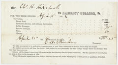 Thumbnail for Edward Hitchcock receipt of payment to Amherst College, 1856 April 25 - Image 1