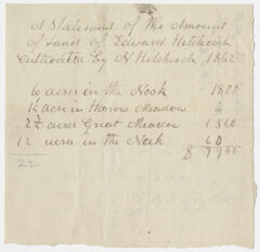 Thumbnail for Edward Hitchcock statement of land cultivated by N. Hitchcock - Image 1