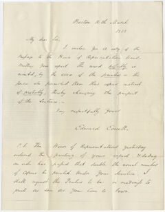 Thumbnail for Governor Edward Everett letter to Edward Hitchcock, 1838 March 16 - Image 1