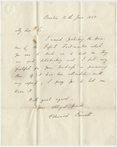 Thumbnail for Governor Edward Everett letter to Edward Hitchcock, 1838 June 11 - Image 1