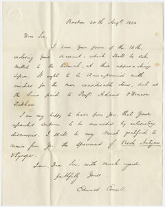 Thumbnail for Governor Edward Everett letter to Edward Hitchcock, 1838 August 20 - Image 1