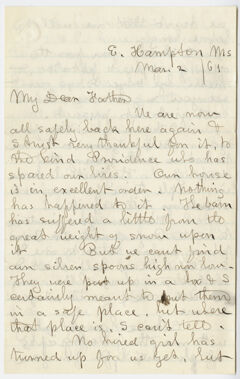 Thumbnail for Edward Hitchcock, Jr. letter to Edward Hitchcock, 1861 March 2 - Image 1