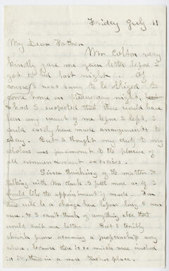 Thumbnail for Edward Hitchcock, Jr. letter to Edward Hitchcock, 1861 July 11 - Image 1