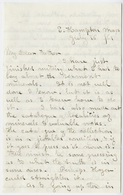 Thumbnail for Edward Hitchcock, Jr. letter to Edward Hitchcock, 1861 July 16 - Image 1