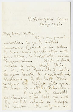 Thumbnail for Edward Hitchcock, Jr. letter to Edward Hitchcock, 1861 August 19 - Image 1