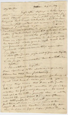 Thumbnail for Benjamin Silliman letter to Edward Hitchcock, 1829 August 5 - Image 1