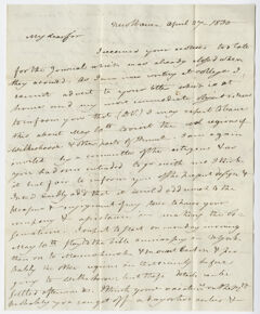 Thumbnail for Benjamin Silliman letter to Edward Hitchcock, 1830 April 27 - Image 1