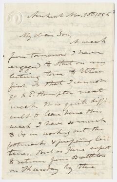 Thumbnail for Edward Hitchcock letter to Edward Hitchcock, Jr., 1856 November 10 - Image 1