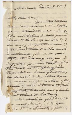 Thumbnail for Edward Hitchcock letter to Edward Hitchcock, Jr., 1859 December 21 - Image 1