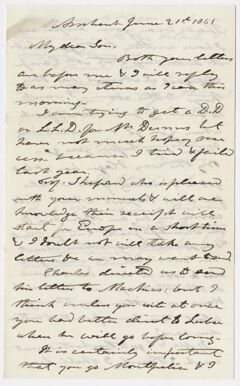 Thumbnail for Edward Hitchcock letter to Edward Hitchcock, Jr., 1861 June 21 - Image 1