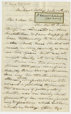 Thumbnail for Edward Hitchcock letter of recommendation for Henry D. Northrup, 1862 July 17 - Image 1