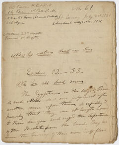 Thumbnail for Edward Hitchcock sermon no. 61, "Men by nature dead in Sin," 1821 July - Image 1