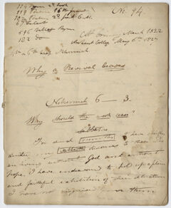 Thumbnail for Edward Hitchcock sermon no. 94, "Why a Revival Ceases," 1822 March - Image 1