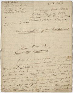 Thumbnail for Edward Hitchcock sermon no. 161, "Examination of the Scriptures," 1823 April - Image 1