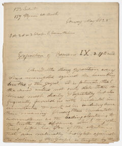 Thumbnail for Edward Hitchcock unnumbered sermon, "Exposition of Romans IX v. 19 to end," 1825 May - Image 1