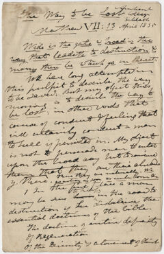 Thumbnail for Edward Hitchcock sermon notes, "The Way to be Lost," 1835 April - Image 1
