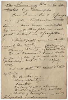 Thumbnail for Edward Hitchcock sermon notes, "The Missionary Character Illustrated by Example," 1836 March - Image 1