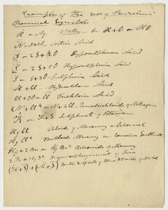 Thumbnail for Edward Hitchcock classroom lecture notes, "Examples of the use of Berzelius' Chemical Symbols"