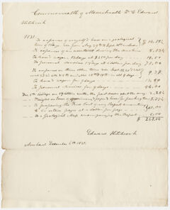 Thumbnail for Edward Hitchcock geological survey expense account, 1831 December 6