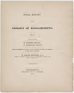 Thumbnail for Edward Hitchcock title page, "Final Report on the Geology of Massachusetts: Vol. II," 1841