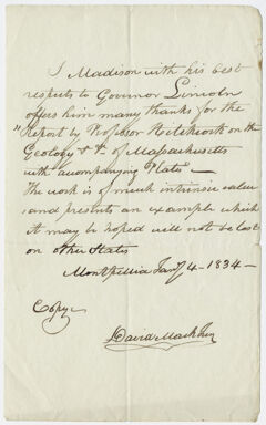 Thumbnail for David Mack? letter to Governor Levi Lincoln, Jr., 1834 January 4