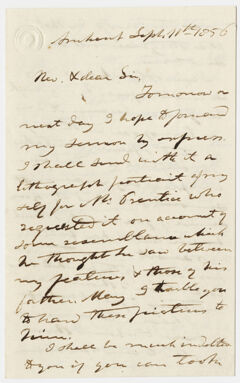 Thumbnail for Edward Hitchcock letter to unidentified recipient, 1856 September 11 - Image 1