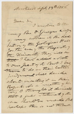 Thumbnail for Edward Hitchcock letter to unidentified recipient, 1856 September 13 - Image 1