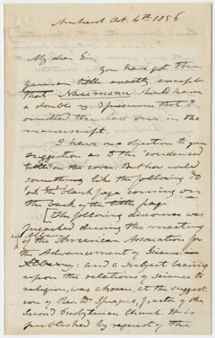 Thumbnail for Edward Hitchcock letter to unidentified recipient, 1856 October 4 - Image 1