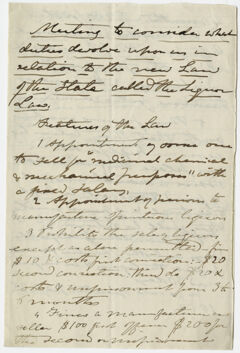 Thumbnail for Edward Hitchcock notes for a meeting on a new liquor law - Image 1