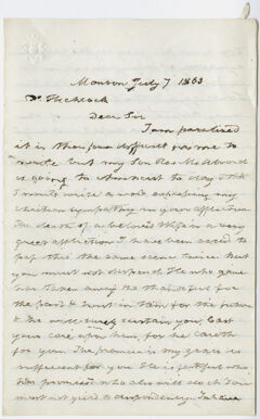 Thumbnail for Alfred Ely letter to Edward Hitchcock, 1863 July 7 - Image 1