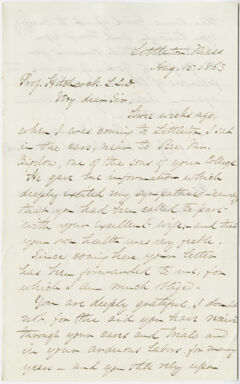 Thumbnail for Reuben Mussey letter to Edward Hitchcock, 1863 August 15 - Image 1