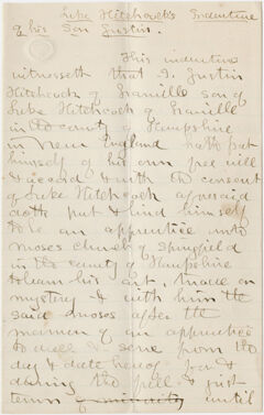 Thumbnail for Terms of indenture of Justin Hitchcock, manuscript copy - Image 1