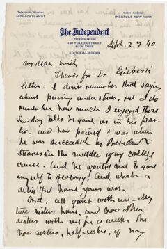 Thumbnail for William Hayes Ward letter to Emily Hitchcock Terry, 1910 September 27 - Image 1