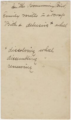 Thumbnail for Transcription of Emily Dickinson's alternative wording for the line "with a delusive wheel"