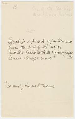 Thumbnail for Transcription of Emily Dickinson's "Speech is a prank of parliament" - Image 1