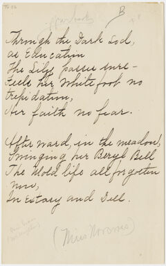 Thumbnail for Transcription of Emily Dickinson's "Through the dark sod, as education"