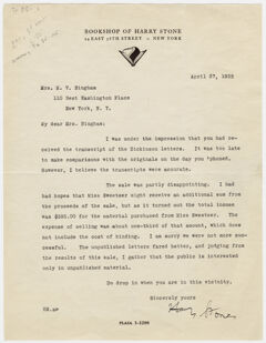 Thumbnail for Harry Stone letter to Millicent Todd Bingham, 1935 April 27