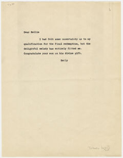 Thumbnail for Transcription of Emily Dickinson letter to Cornelia Sweetser