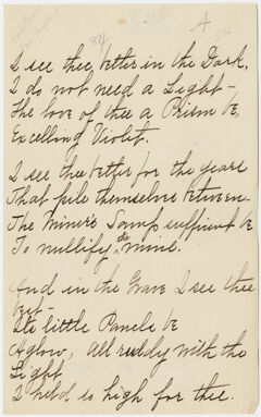 Thumbnail for Transcription of Emily Dickinson's "I see thee better in the dark" - Image 1