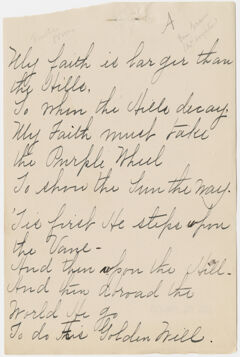 Thumbnail for Transcription of Emily Dickinson's "My faith is larger than the hills" - Image 1
