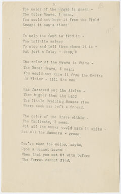 Thumbnail for Transcription of Emily Dickinson's "The color of the grave is green" - Image 1