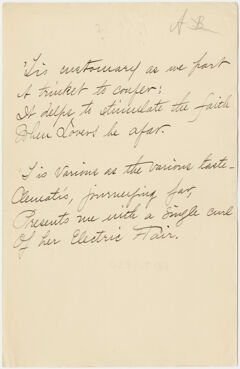 Thumbnail for Transcription of Emily Dickinson's "'Tis customary as we part" - Image 1