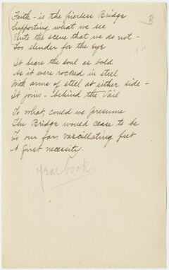 Thumbnail for Transcription of Emily Dickinson's "Faith - is the pierless bridge" - Image 1