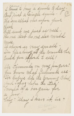 Thumbnail for Transcription of Emily Dickinson's "I came to buy a smile today" - Image 1