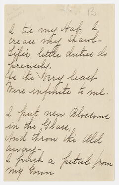 Thumbnail for Transcription of Emily Dickinson's "I tie my hat, I crease my shawl" - Image 1