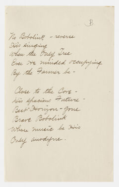 Thumbnail for Transcription of Emily Dickinson's "No bobolink - reverse his singing" - Image 1